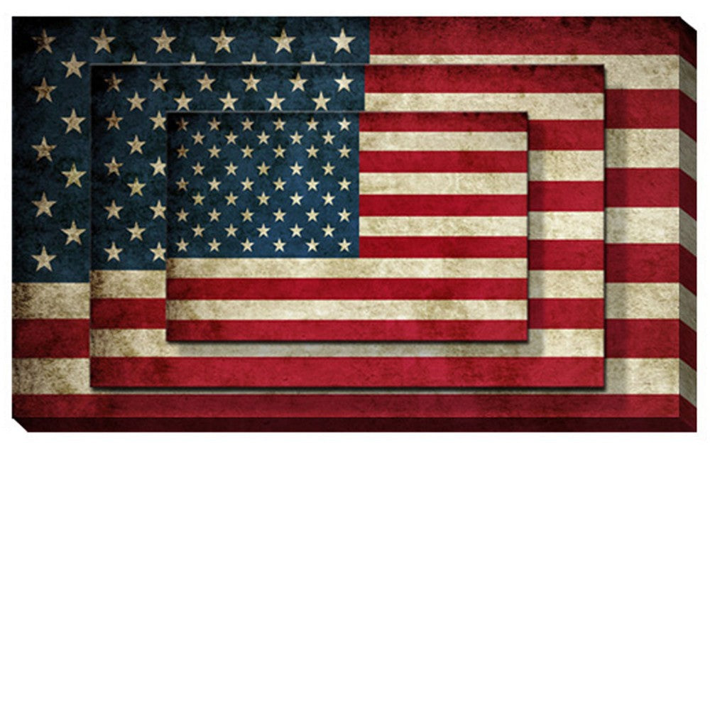 Rectangle 3 Tier Stacked Wall Art with US Flag Print Multicolor BM205846