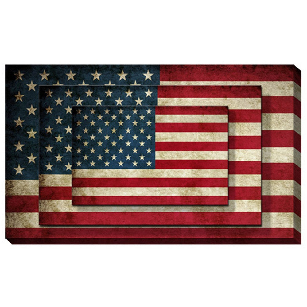 Rectangle 3 Tier Stacked Wall Art with US Flag Print Multicolor BM205846