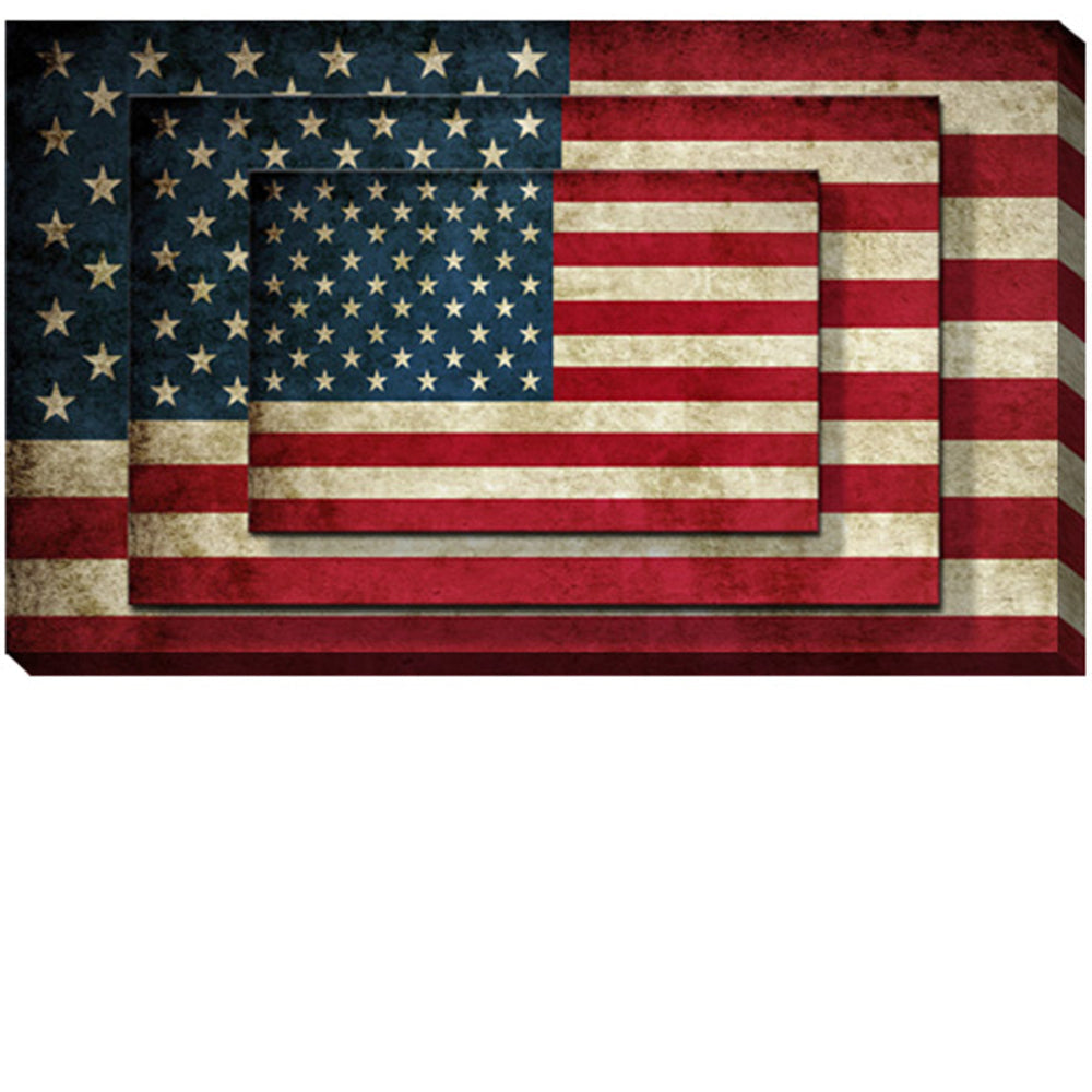 Rectangle 3 Tier Stacked Wall Art with US Flag Print, Set of 4, Multicolor - BM205848 By Casagear Home