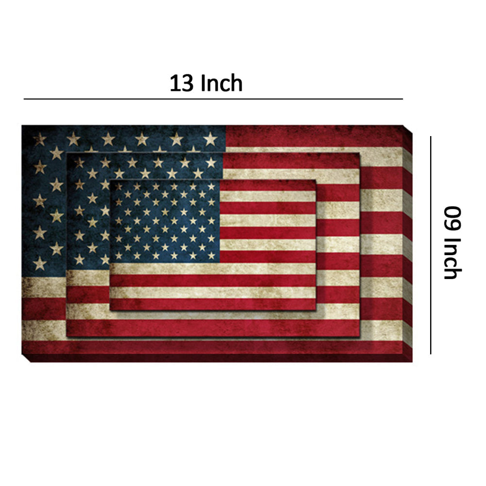 Rectangle 3 Tier Stacked Wall Art with US Flag Print, Set of 4, Multicolor - BM205848 By Casagear Home