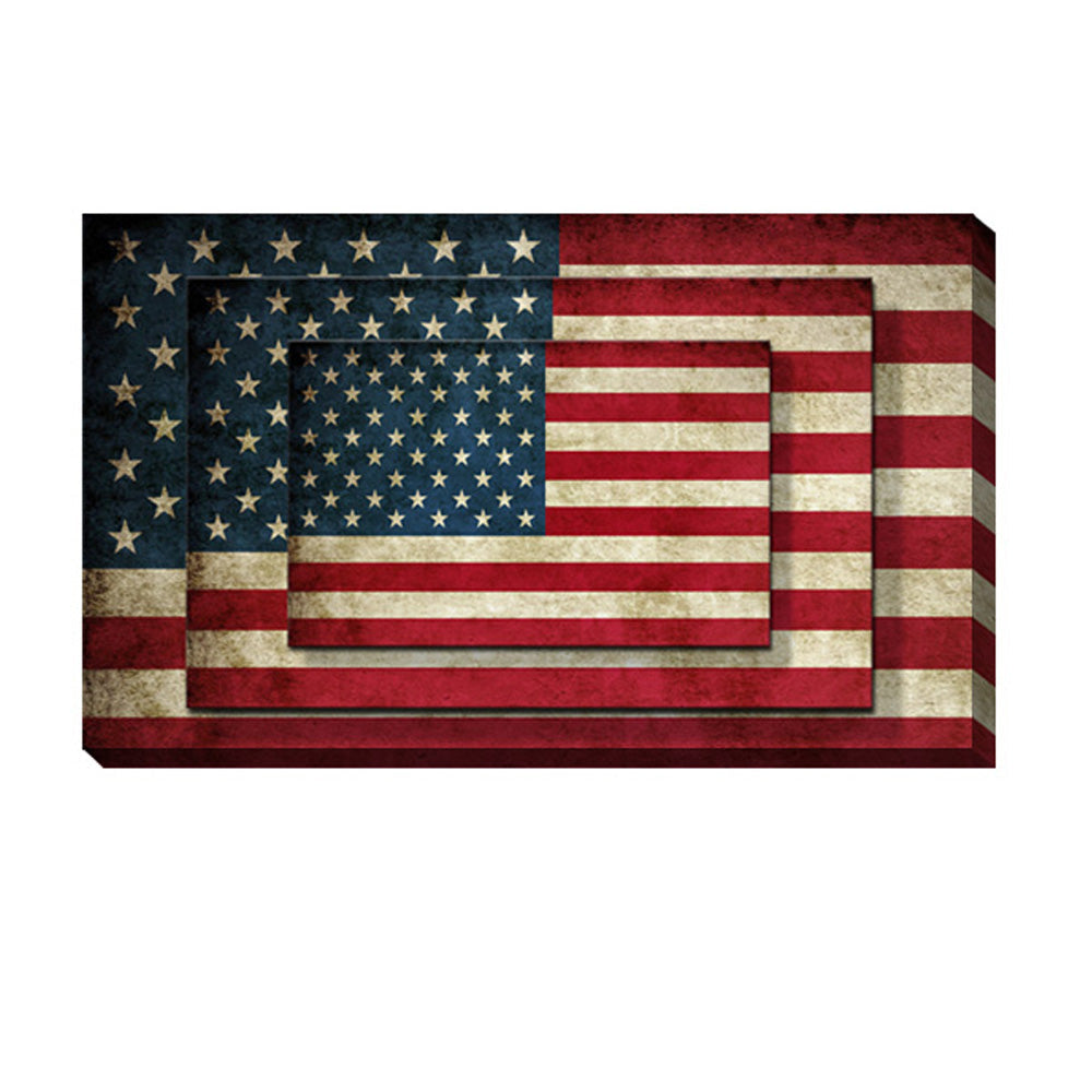 Rectangle 3 Tier Stacked Wall Art with US Flag Print, Set of 4, Multicolor - BM205848 By Casagear Home