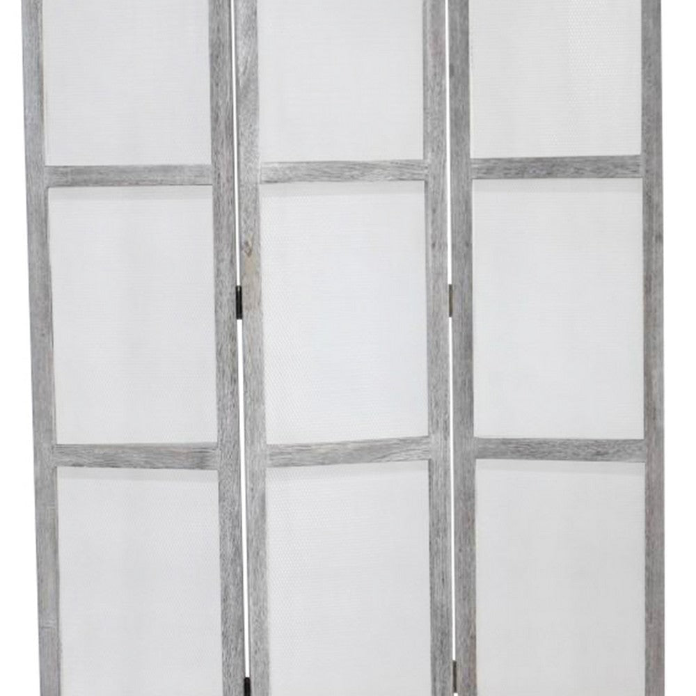 Transitional 3 Panel Screen with Wooden Frame & Fabric Panels Gray BM205854