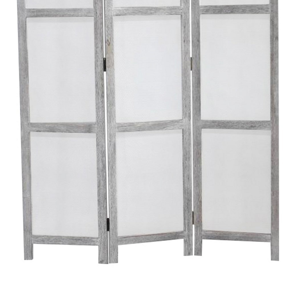 Transitional 3 Panel Screen with Wooden Frame & Fabric Panels Gray BM205854