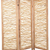 Contemporary 3 Panel Wood Screen with Horizontal Branch Design Brown BM205858