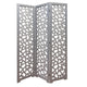 3 Panel Contemporary Wooden Screen with Cut Pattern Design, Gray