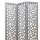 3 Panel Contemporary Wooden Screen with Cut Pattern Design Gray BM205860
