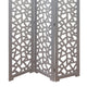 3 Panel Contemporary Wooden Screen with Cut Pattern Design Gray BM205860