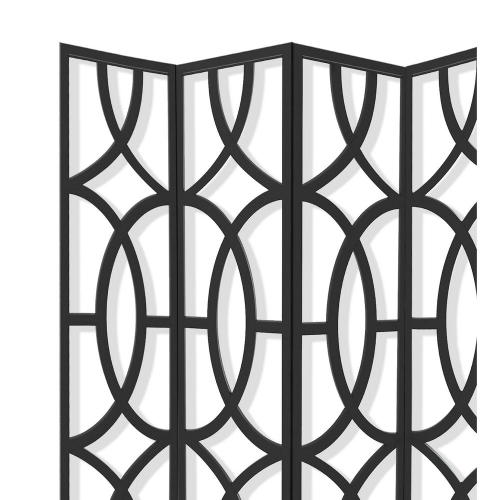 Modern Style 4 Panel Screen with Geometrical Stencil Design, Black