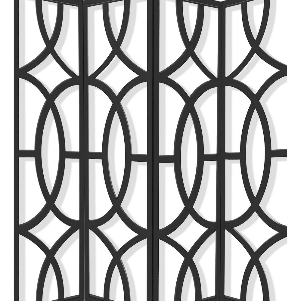 Modern Style 4 Panel Screen with Geometrical Stencil Design, Black