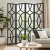 Modern Style 4 Panel Screen with Geometrical Stencil Design, Black