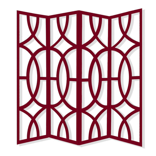 Modern Style 4 Panel Screen with Geometrical Stencil Design, Red