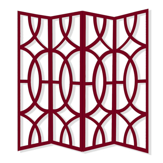 Modern Style 4 Panel Screen with Geometrical Stencil Design, Red