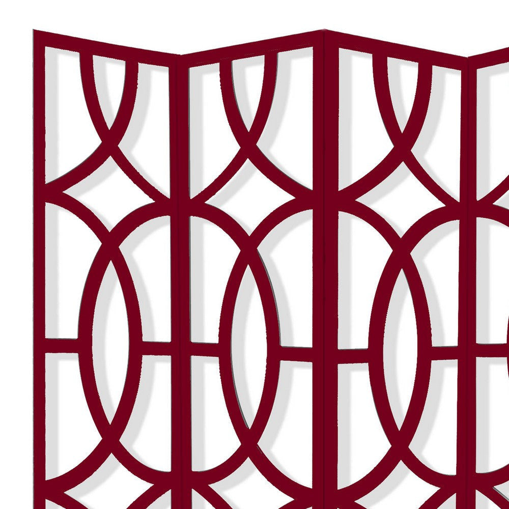 Modern Style 4 Panel Screen with Geometrical Stencil Design Red BM205863