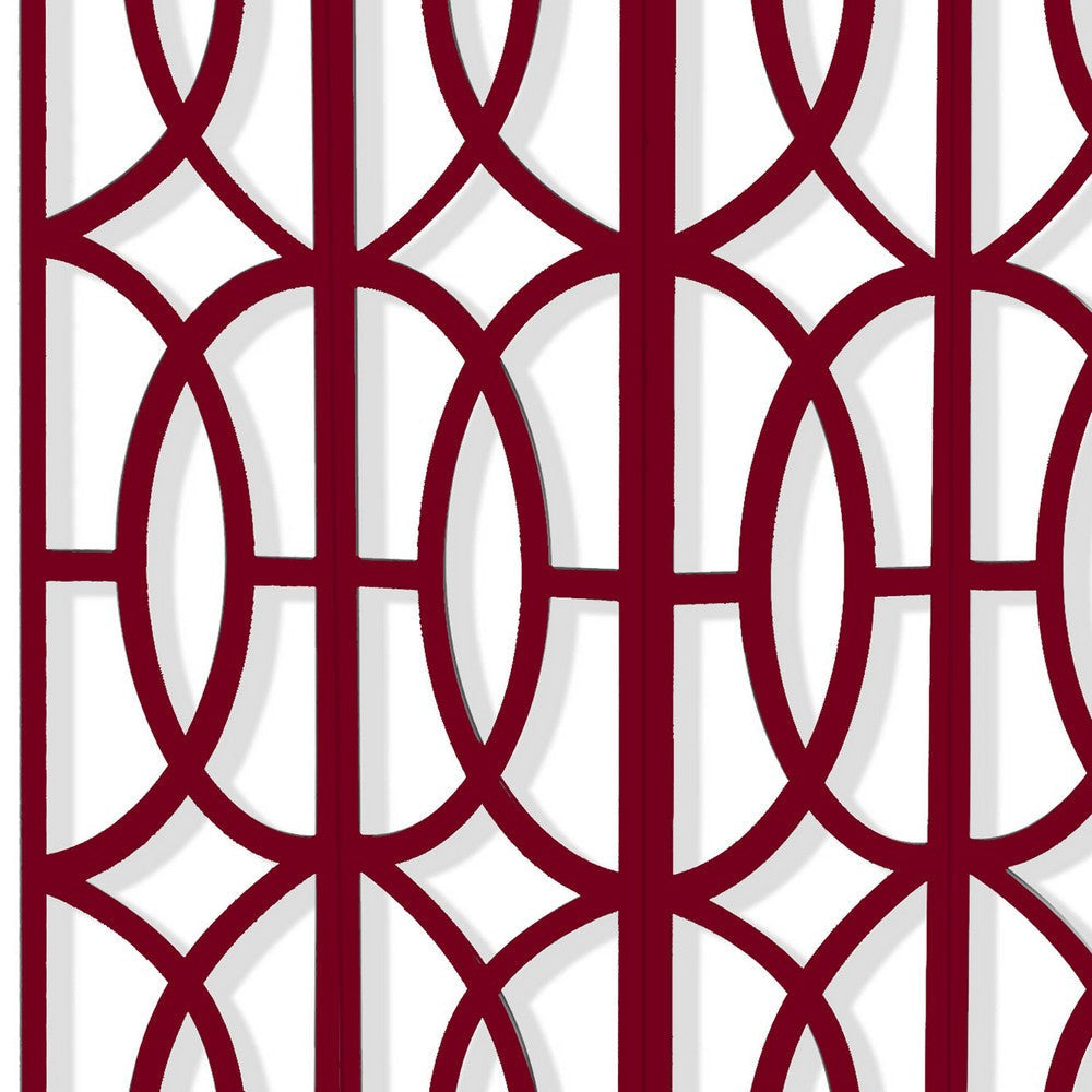 Modern Style 4 Panel Screen with Geometrical Stencil Design Red BM205863