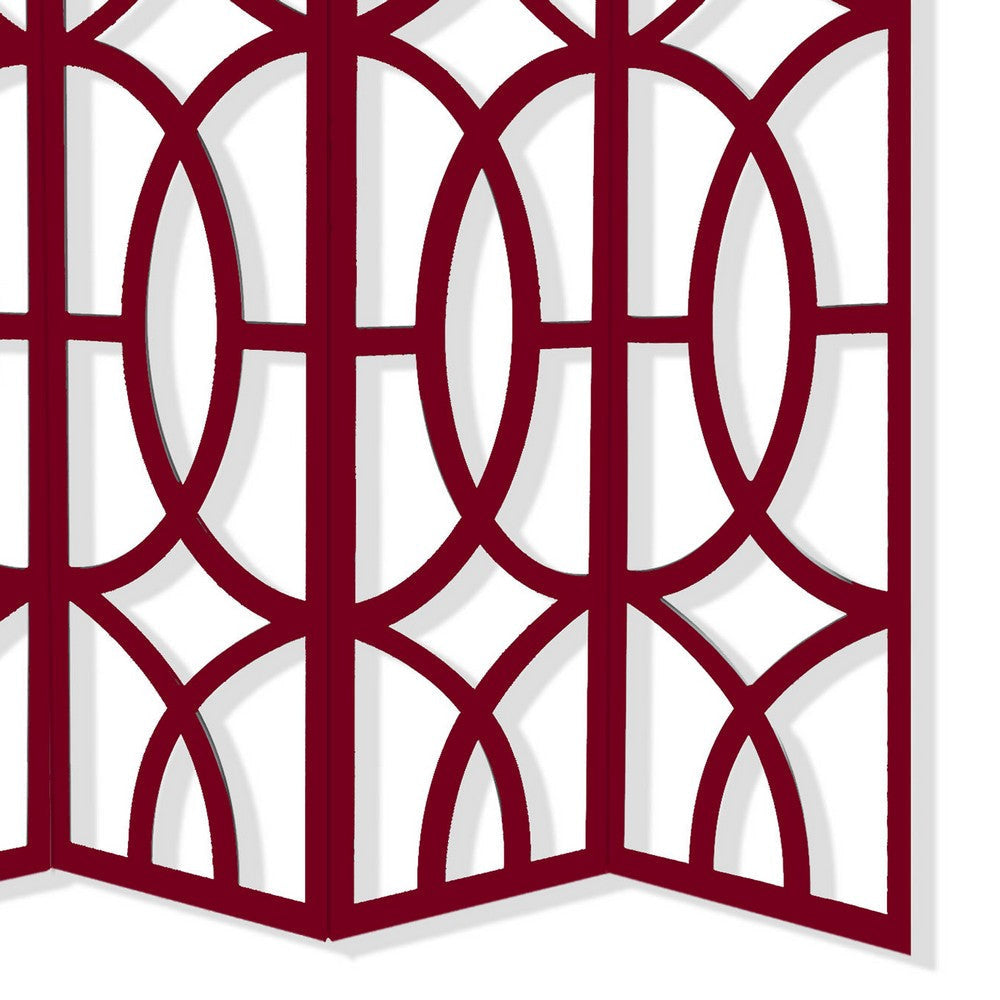 Modern Style 4 Panel Screen with Geometrical Stencil Design Red BM205863