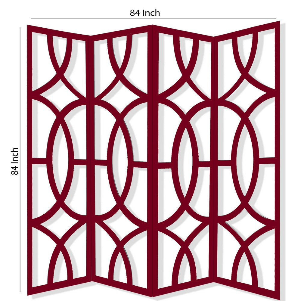 Modern Style 4 Panel Screen with Geometrical Stencil Design Red BM205863