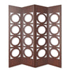 Transitional 4 Panel Wood Screen with Abstract Circular Design, Brown