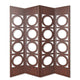 Transitional 4 Panel Wood Screen with Abstract Circular Design, Brown