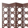 Transitional 4 Panel Wood Screen with Abstract Circular Design Brown BM205865