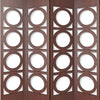 Transitional 4 Panel Wood Screen with Abstract Circular Design Brown BM205865