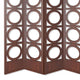 Transitional 4 Panel Wood Screen with Abstract Circular Design Brown BM205865