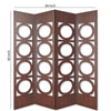 Transitional 4 Panel Wood Screen with Abstract Circular Design Brown BM205865