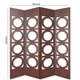 Transitional 4 Panel Wood Screen with Abstract Circular Design Brown BM205865