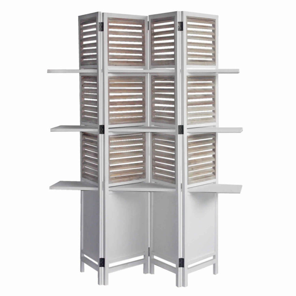 Room Divider | 4 Panel | Contemporary Wood Screen | Art Shutter | White