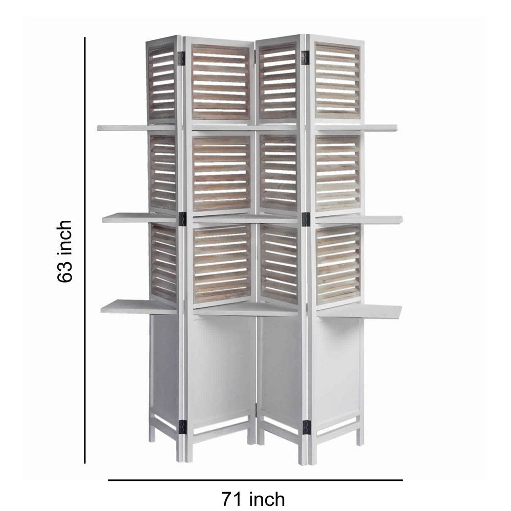 Contemporary 4 Panel Wooden Screen with Art Styled Shutter Design White By Casagear Home BM205878