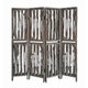 Contemporary 4 Panel Wooden Screen with Log Design, Brown