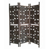 Contemporary 3 Panel Wooden Screen with Square Log Cut Inset, Brown