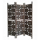 Contemporary 3 Panel Wooden Screen with Square Log Cut Inset, Brown