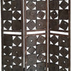 Contemporary 3 Panel Wooden Screen with Square Log Cut Inset Brown BM205887