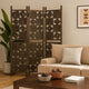 Contemporary 3 Panel Wooden Screen with Square Log Cut Inset, Brown