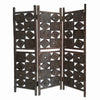 Contemporary 3 Panel Wooden Screen with Square Log Cut Inset, Brown