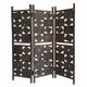 Contemporary 3 Panel Wooden Screen with Square Log Cut Inset, Brown
