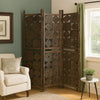 Contemporary 3 Panel Wooden Screen with Square Log Cut Inset, Brown