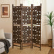 Contemporary 3 Panel Wooden Screen with Square Log Cut Inset, Brown