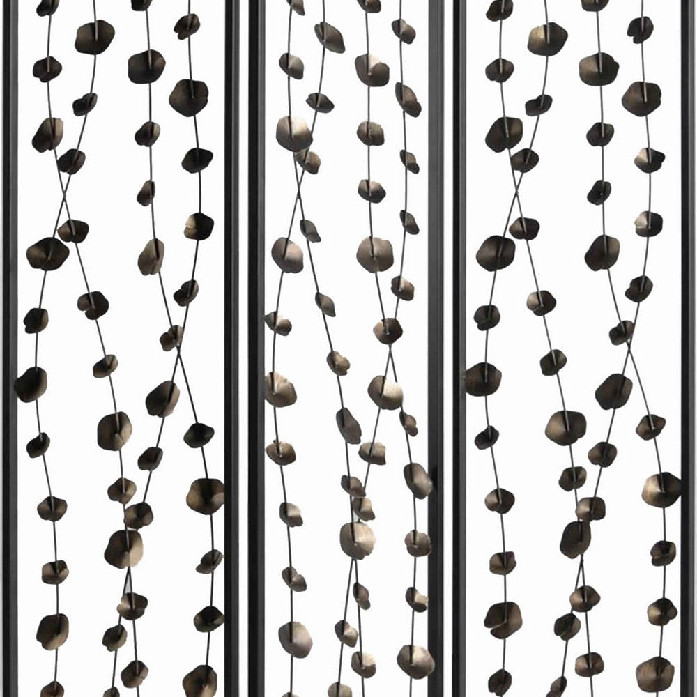 Transitional 3 Panel Metal Screen with Intricate Flower Design Black BM205892