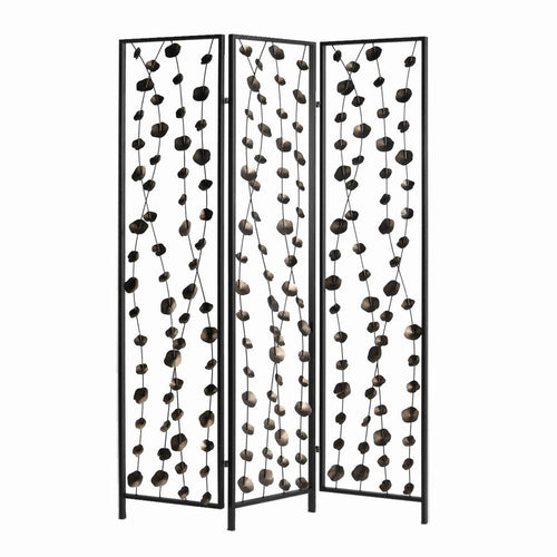Transitional 3 Panel Metal Screen with Intricate Flower Design, Black