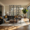 Transitional 3 Panel Metal Screen with Intricate Flower Design, Black