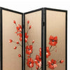 3 Panel Wooden Screen with Hand painted Fabric Design Red and Brown - BM205894 By Casagear Home BM205894