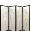 4 Panel Wooden Screen with Hand painted Fabric Design Brown & Beige BM205895
