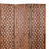 3 Panel Transitional Wooden Screen with Leaf Like Carvings Brown BM205896