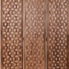 3 Panel Transitional Wooden Screen with Leaf Like Carvings Brown BM205896