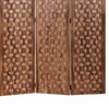 3 Panel Transitional Wooden Screen with Leaf Like Carvings Brown BM205896