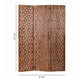 3 Panel Transitional Wooden Screen with Leaf Like Carvings Brown BM205896
