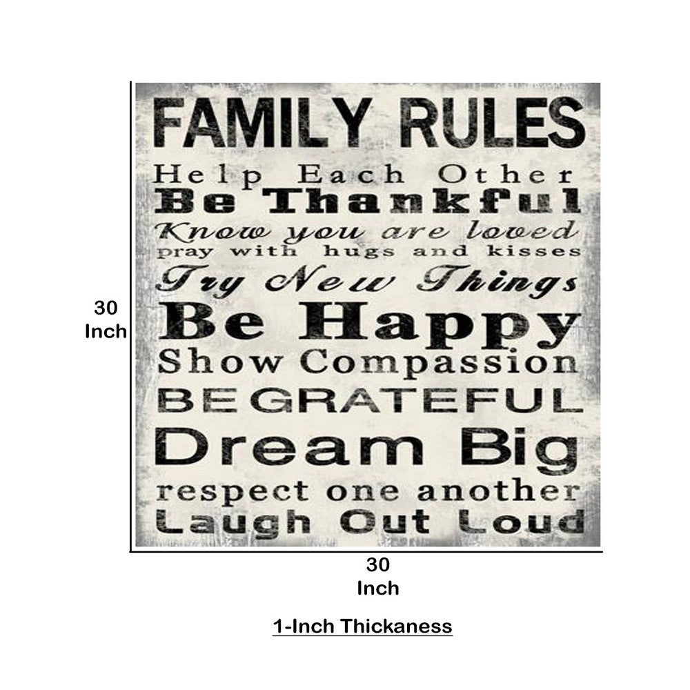 High Quality Canvas Print with Family Rules Quotes Black & White BM205899