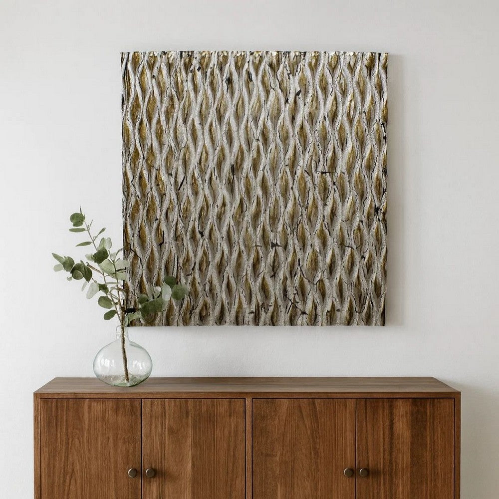 Modern Style Wooden Wall Decor with Patterned Carving, Large, Silver