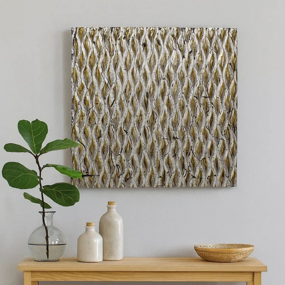 Modern Style Wooden Wall Decor with Patterned Carving, Large, Silver